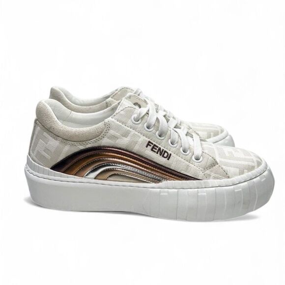 FENDI Off White Monogram FF Zucca Logo Low Top Sneakers Size EU36.5 - Picture 2 of 12